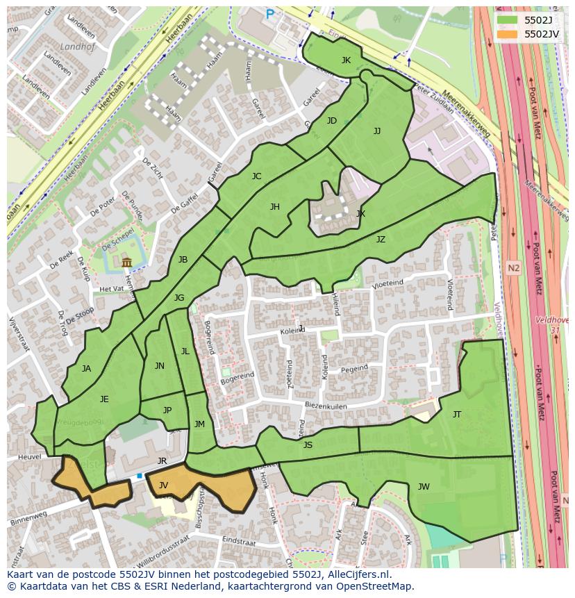 Afbeelding van het postcodegebied 5502 JV op de kaart.