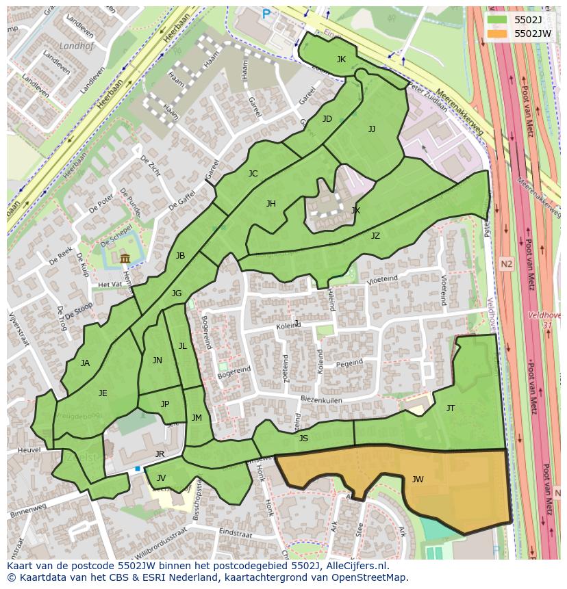 Afbeelding van het postcodegebied 5502 JW op de kaart.