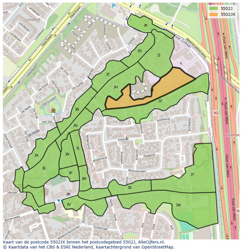 Afbeelding van het postcodegebied 5502 JX op de kaart.