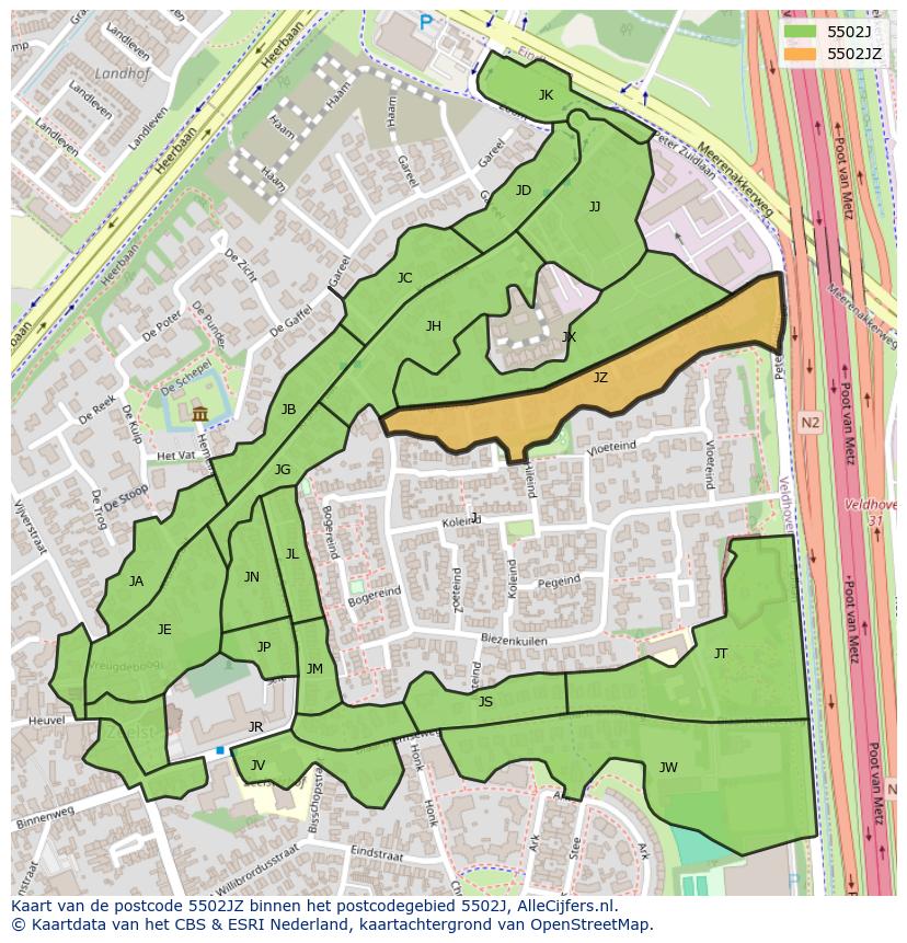 Afbeelding van het postcodegebied 5502 JZ op de kaart.