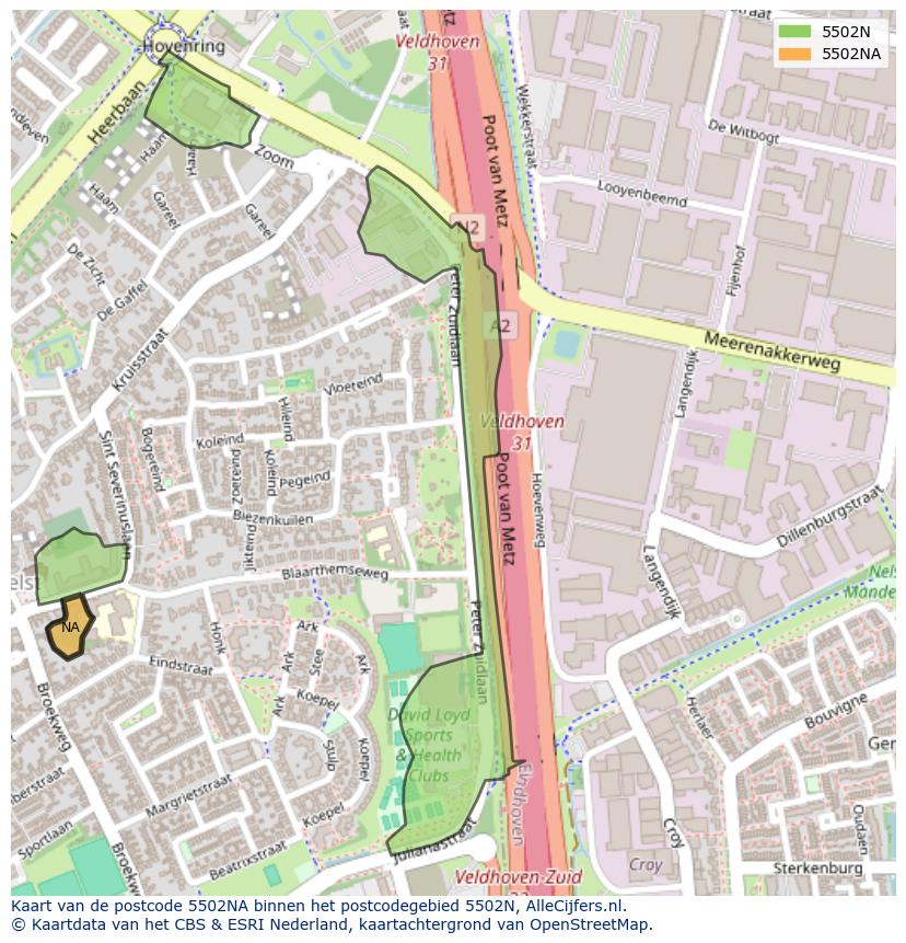 Afbeelding van het postcodegebied 5502 NA op de kaart.