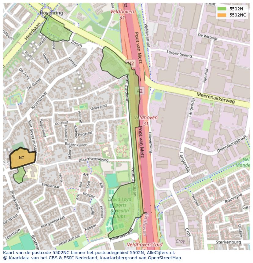 Afbeelding van het postcodegebied 5502 NC op de kaart.