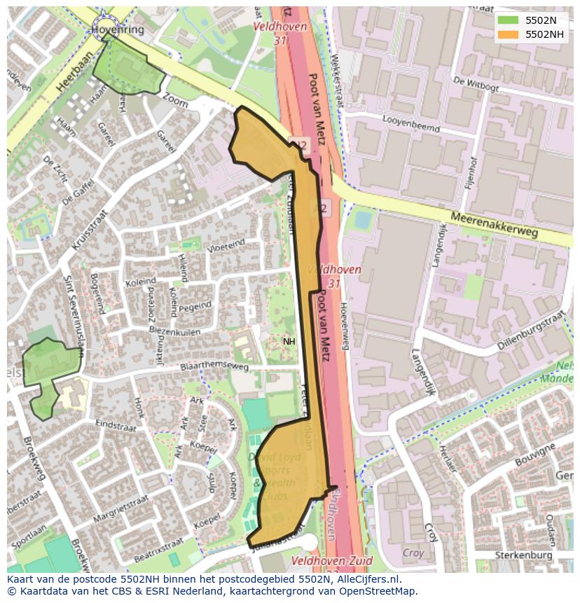 Afbeelding van het postcodegebied 5502 NH op de kaart.