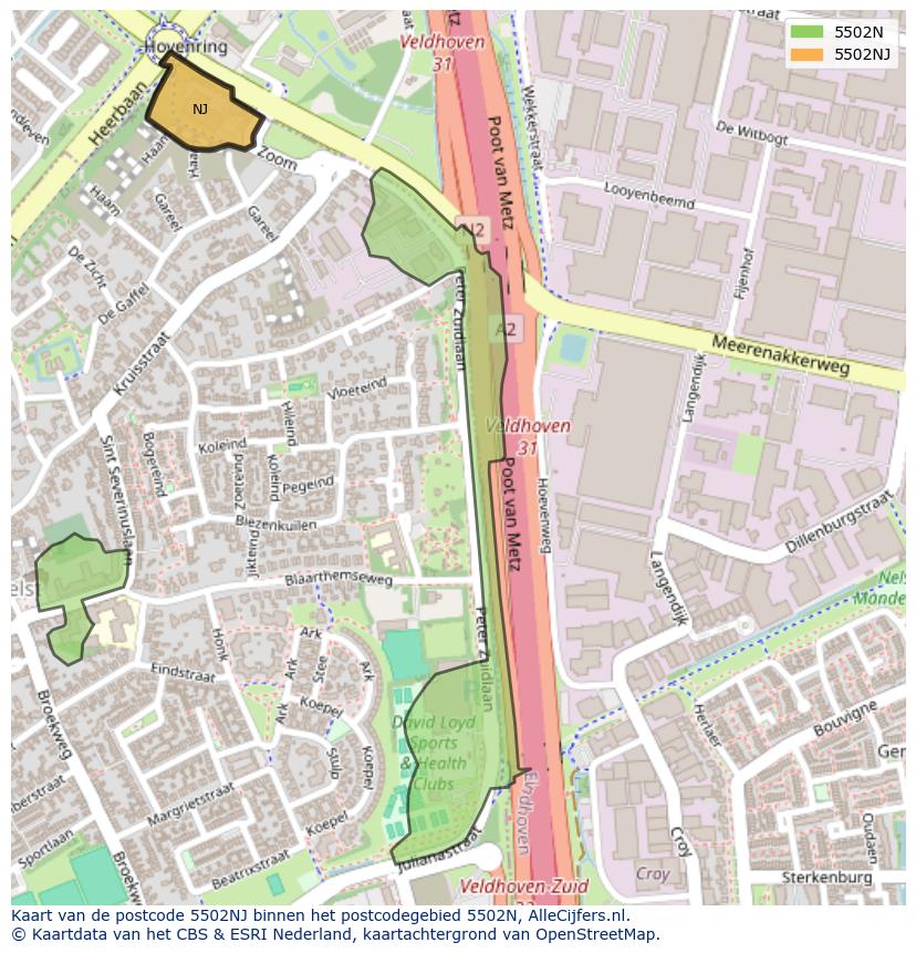 Afbeelding van het postcodegebied 5502 NJ op de kaart.