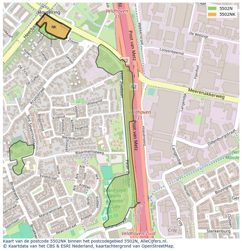 Afbeelding van het postcodegebied 5502 NK op de kaart.