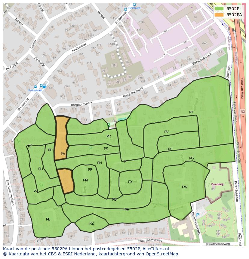 Afbeelding van het postcodegebied 5502 PA op de kaart.
