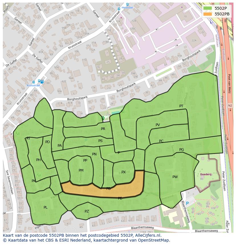 Afbeelding van het postcodegebied 5502 PB op de kaart.