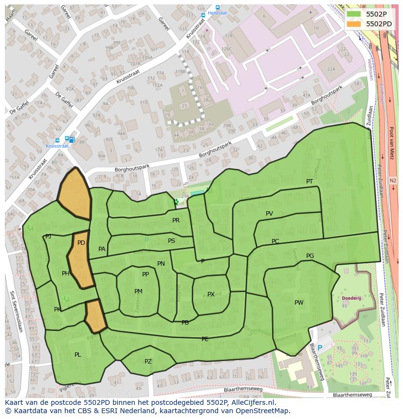 Afbeelding van het postcodegebied 5502 PD op de kaart.