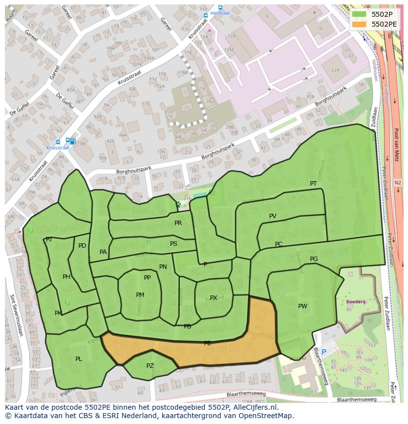 Afbeelding van het postcodegebied 5502 PE op de kaart.