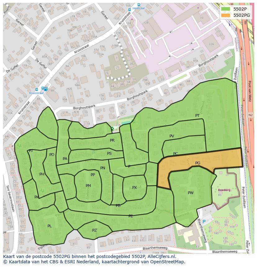 Afbeelding van het postcodegebied 5502 PG op de kaart.