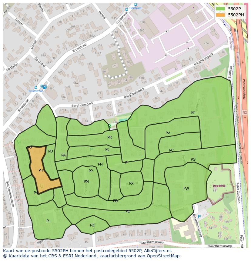 Afbeelding van het postcodegebied 5502 PH op de kaart.