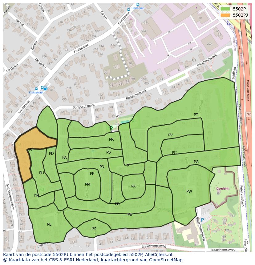 Afbeelding van het postcodegebied 5502 PJ op de kaart.