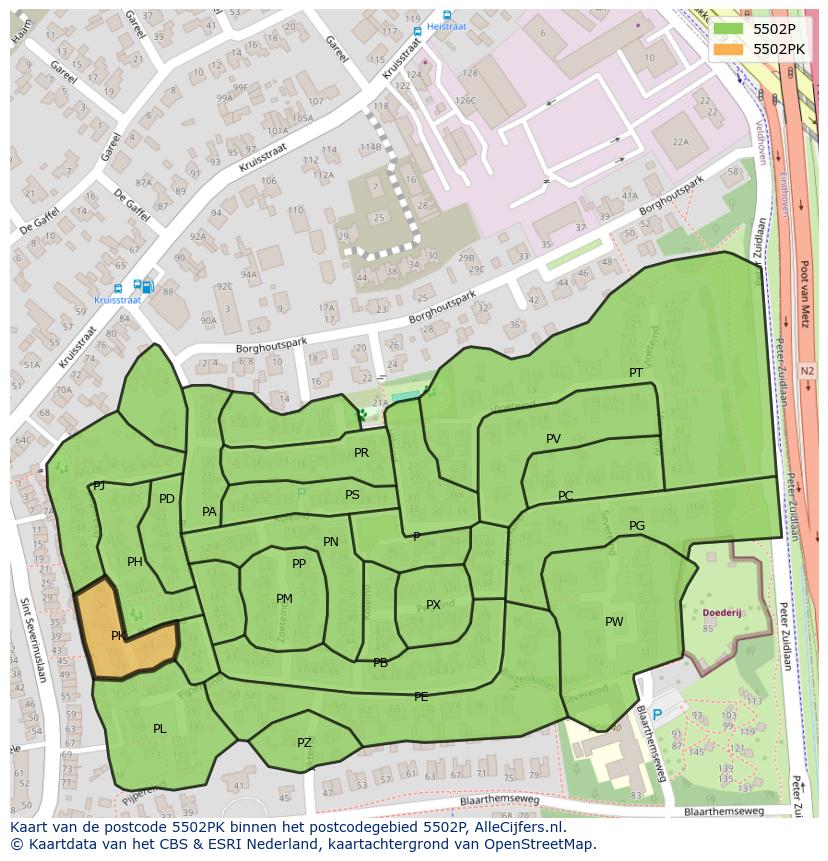 Afbeelding van het postcodegebied 5502 PK op de kaart.