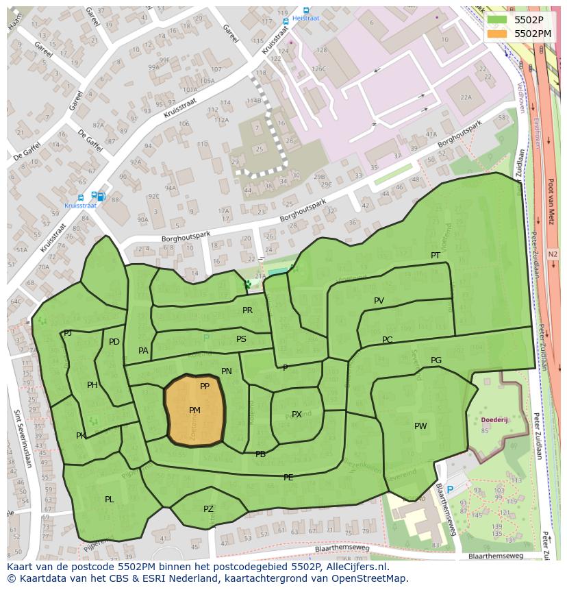 Afbeelding van het postcodegebied 5502 PM op de kaart.