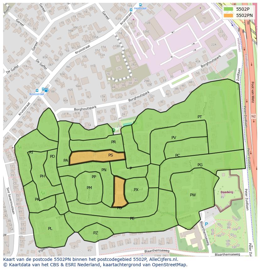 Afbeelding van het postcodegebied 5502 PN op de kaart.