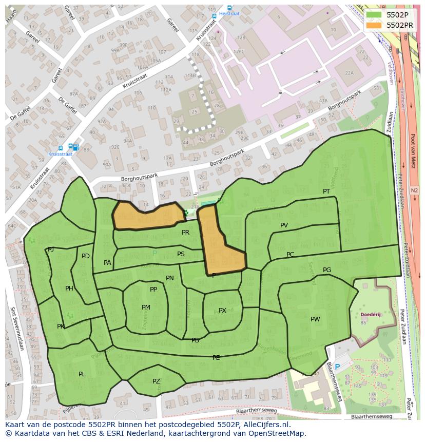 Afbeelding van het postcodegebied 5502 PR op de kaart.