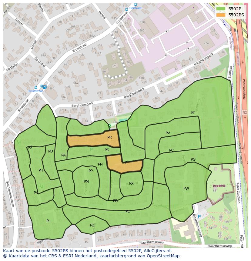 Afbeelding van het postcodegebied 5502 PS op de kaart.