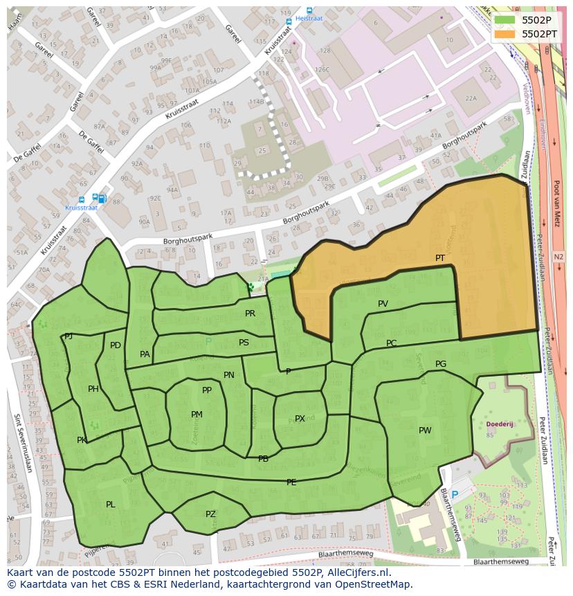 Afbeelding van het postcodegebied 5502 PT op de kaart.
