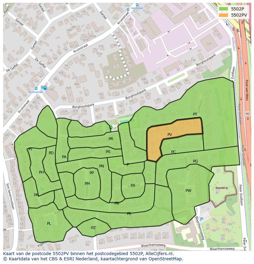 Afbeelding van het postcodegebied 5502 PV op de kaart.