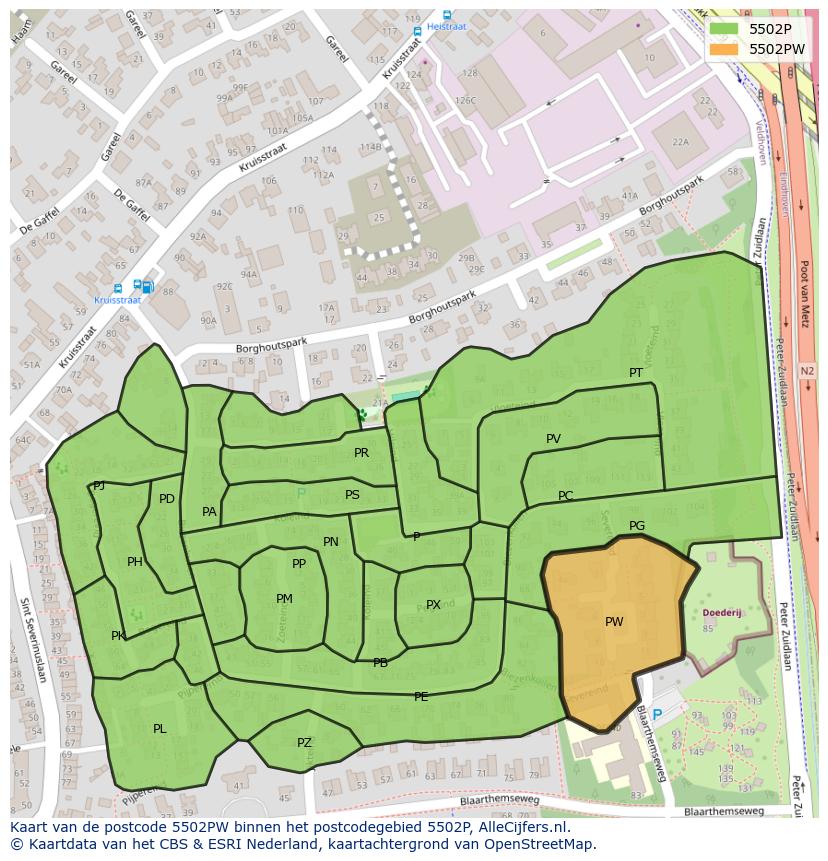 Afbeelding van het postcodegebied 5502 PW op de kaart.