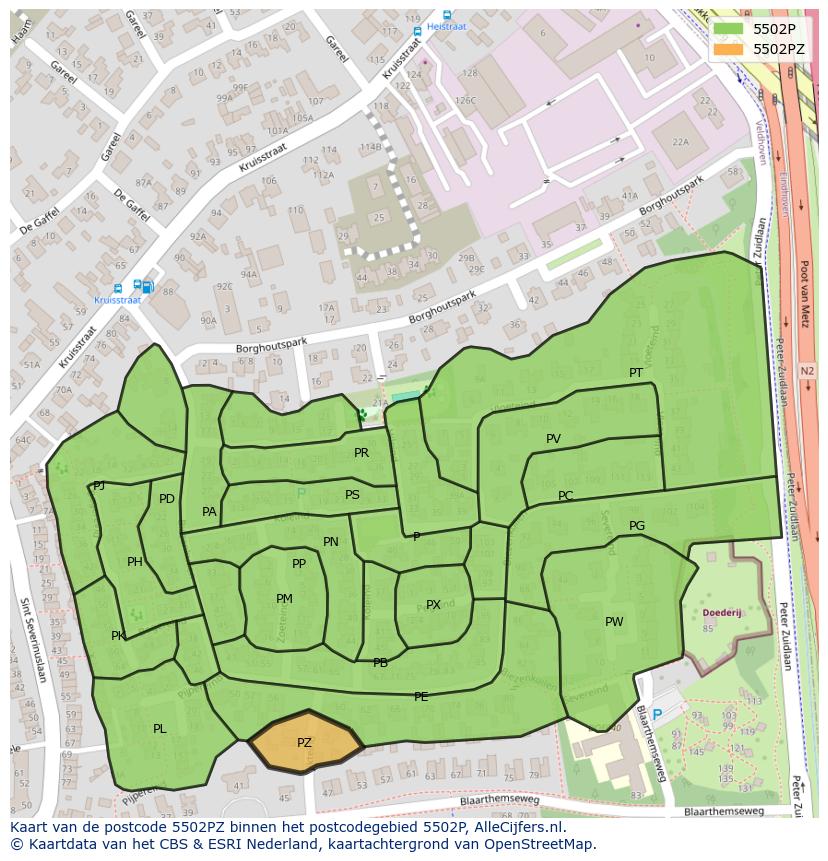 Afbeelding van het postcodegebied 5502 PZ op de kaart.