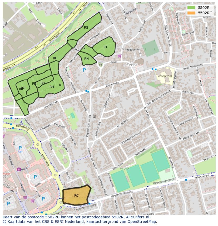 Afbeelding van het postcodegebied 5502 RC op de kaart.