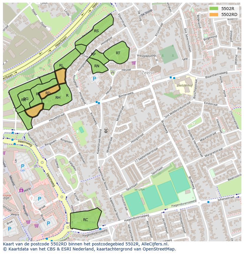 Afbeelding van het postcodegebied 5502 RD op de kaart.