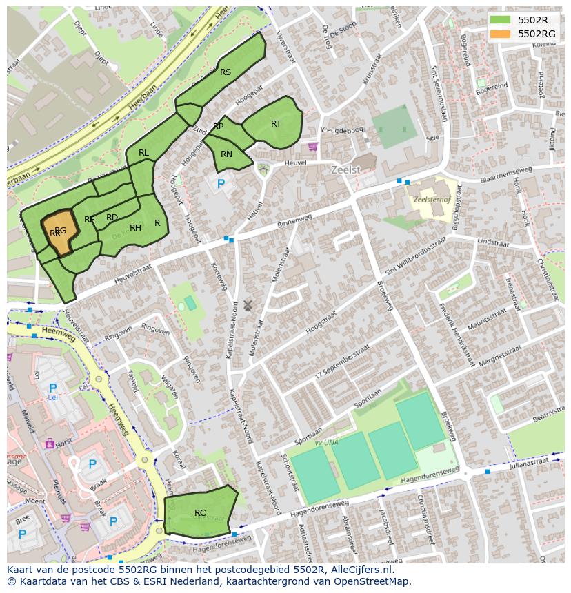 Afbeelding van het postcodegebied 5502 RG op de kaart.