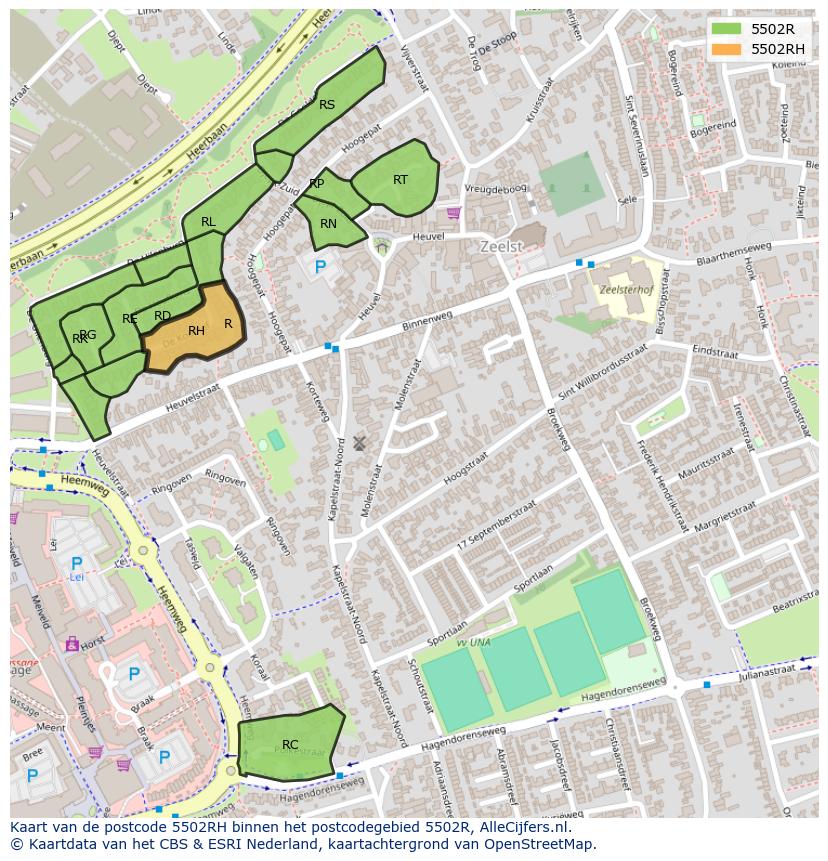 Afbeelding van het postcodegebied 5502 RH op de kaart.