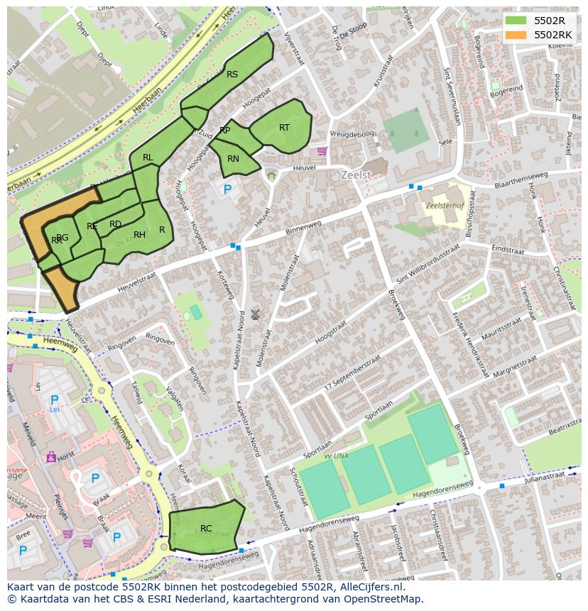 Afbeelding van het postcodegebied 5502 RK op de kaart.