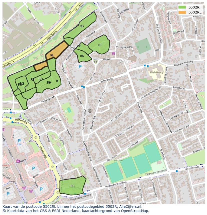 Afbeelding van het postcodegebied 5502 RL op de kaart.
