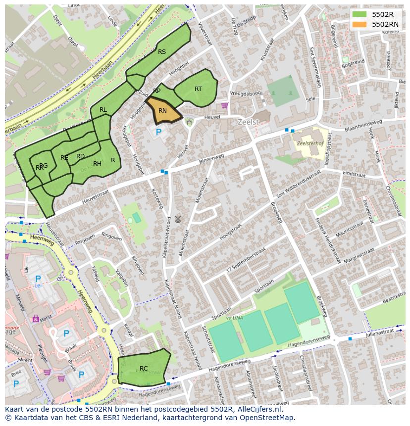 Afbeelding van het postcodegebied 5502 RN op de kaart.