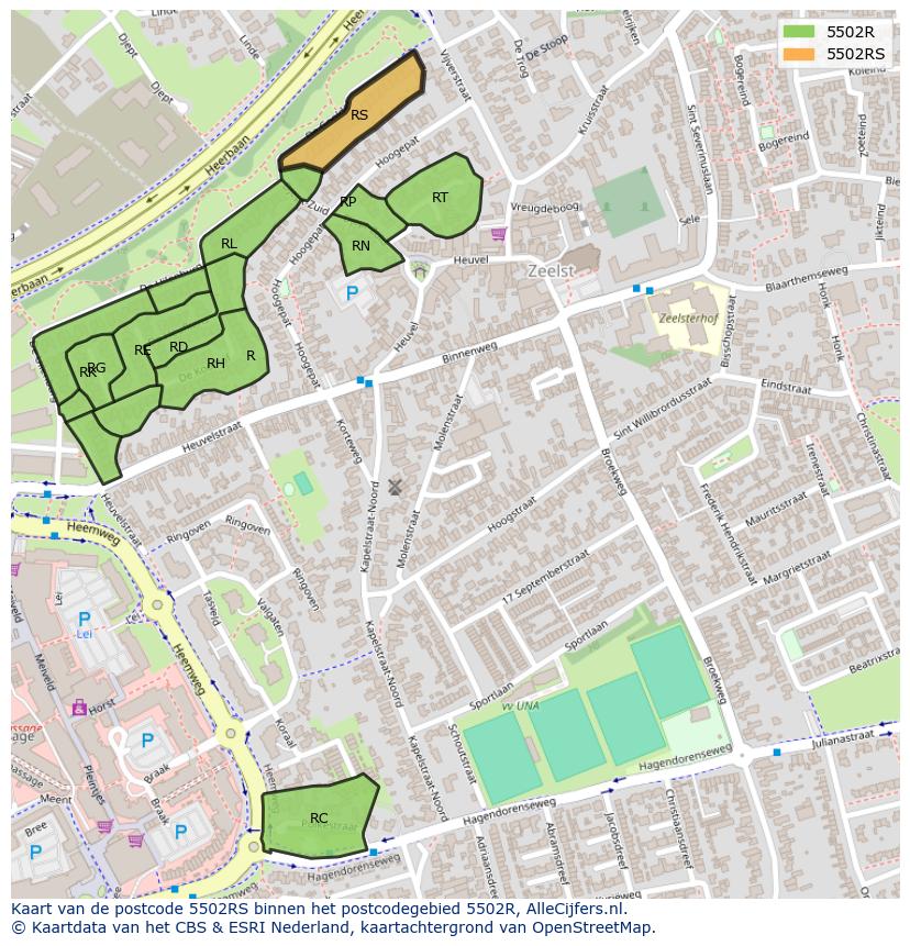 Afbeelding van het postcodegebied 5502 RS op de kaart.