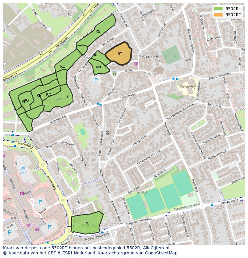 Afbeelding van het postcodegebied 5502 RT op de kaart.