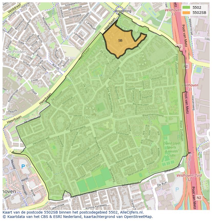 Afbeelding van het postcodegebied 5502 SB op de kaart.