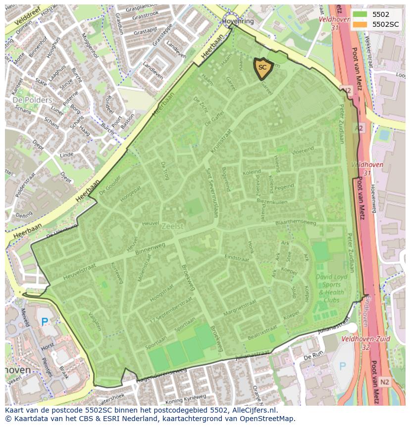Afbeelding van het postcodegebied 5502 SC op de kaart.