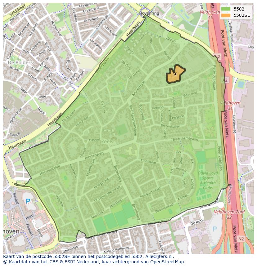 Afbeelding van het postcodegebied 5502 SE op de kaart.