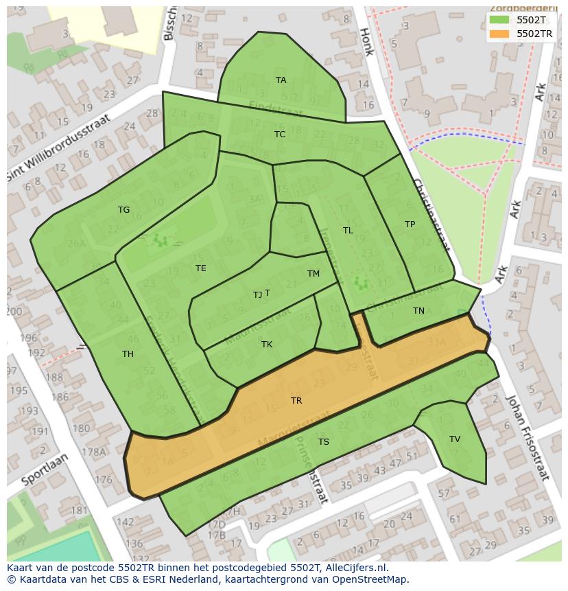 Afbeelding van het postcodegebied 5502 TR op de kaart.