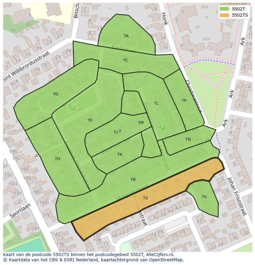 Afbeelding van het postcodegebied 5502 TS op de kaart.