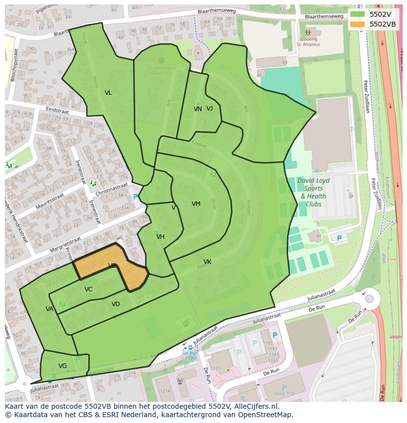 Afbeelding van het postcodegebied 5502 VB op de kaart.