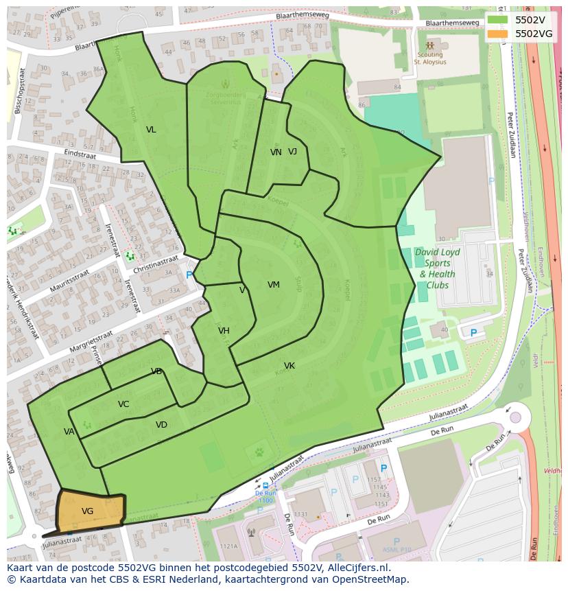 Afbeelding van het postcodegebied 5502 VG op de kaart.