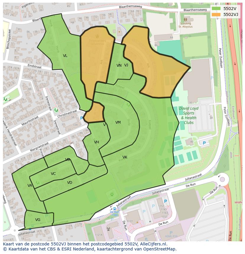 Afbeelding van het postcodegebied 5502 VJ op de kaart.