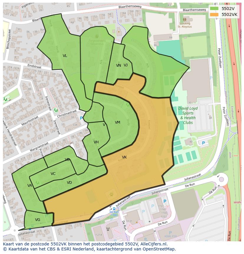 Afbeelding van het postcodegebied 5502 VK op de kaart.