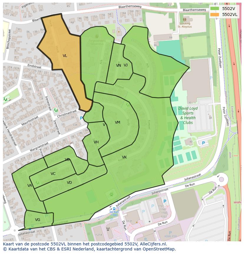 Afbeelding van het postcodegebied 5502 VL op de kaart.