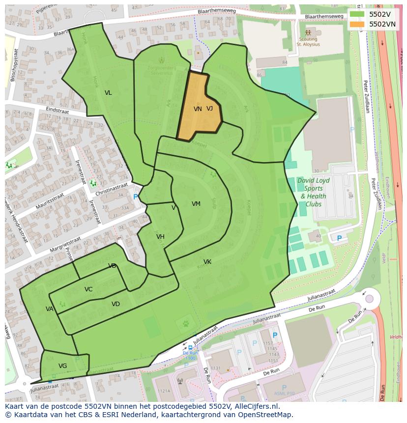 Afbeelding van het postcodegebied 5502 VN op de kaart.