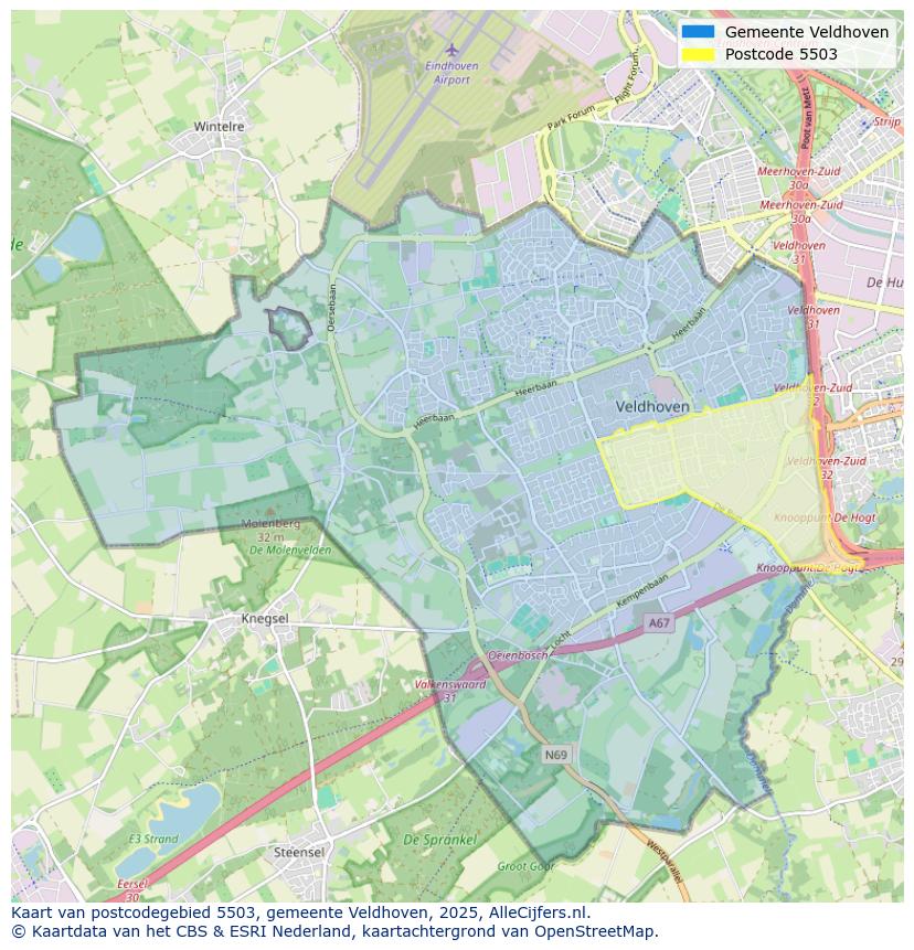 Afbeelding van het postcodegebied 5503 op de kaart.