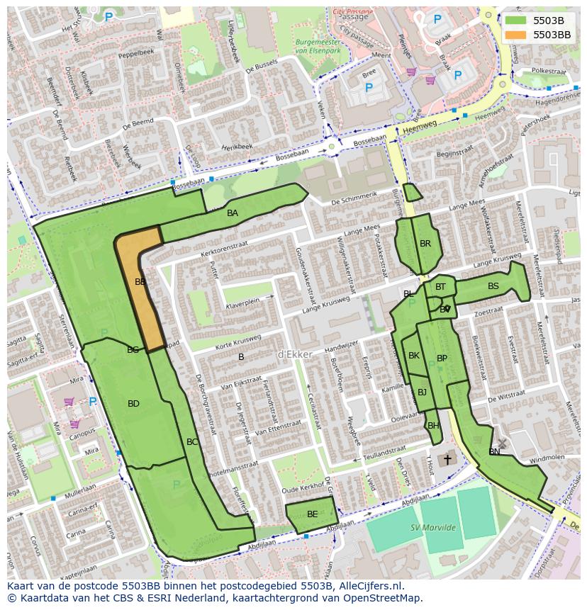 Afbeelding van het postcodegebied 5503 BB op de kaart.