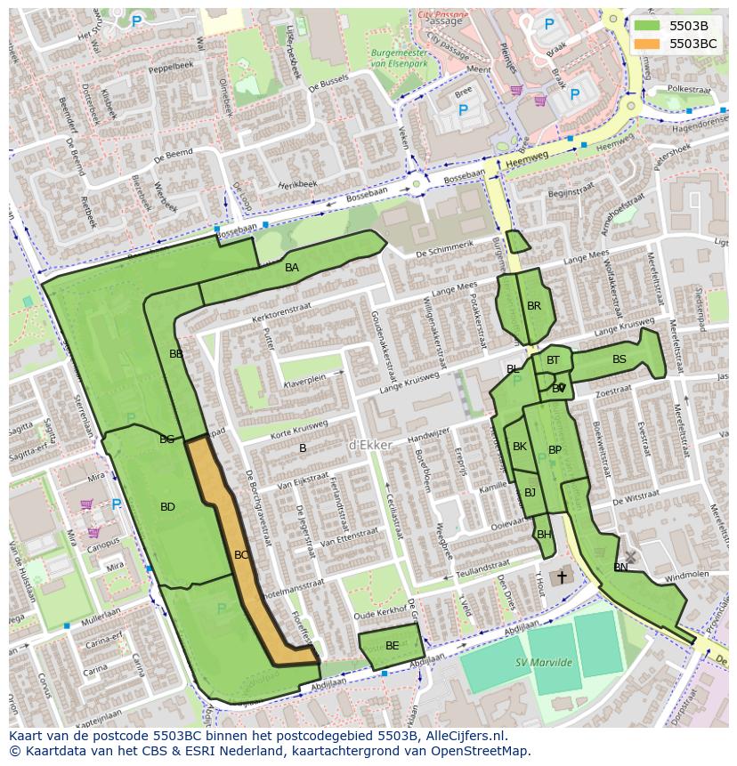 Afbeelding van het postcodegebied 5503 BC op de kaart.