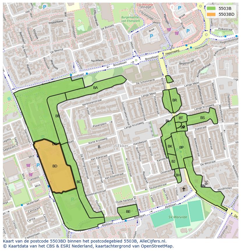 Afbeelding van het postcodegebied 5503 BD op de kaart.