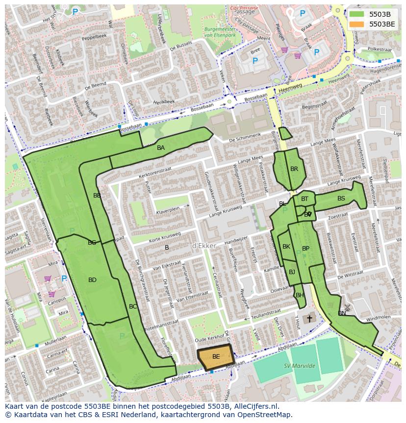 Afbeelding van het postcodegebied 5503 BE op de kaart.